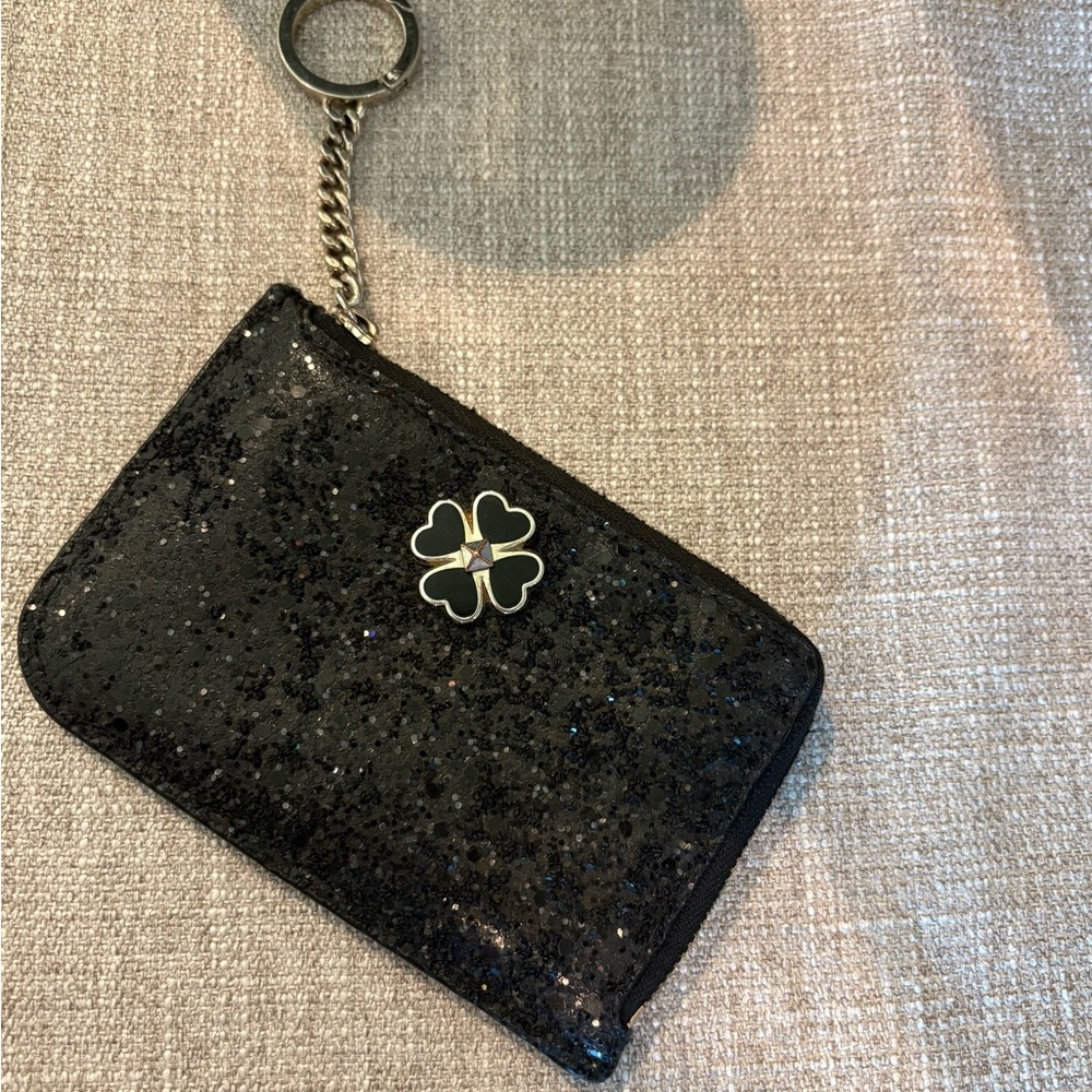 Kate Spade Black Glitter ID Wallet with Keychain Cross posted.